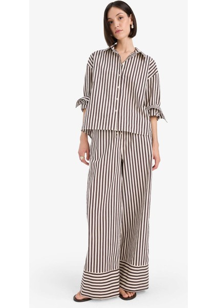 Afra x DeFacto Loose Fit Çizgili Poplin Uzun Kollu Gömlek F0403AX25SM