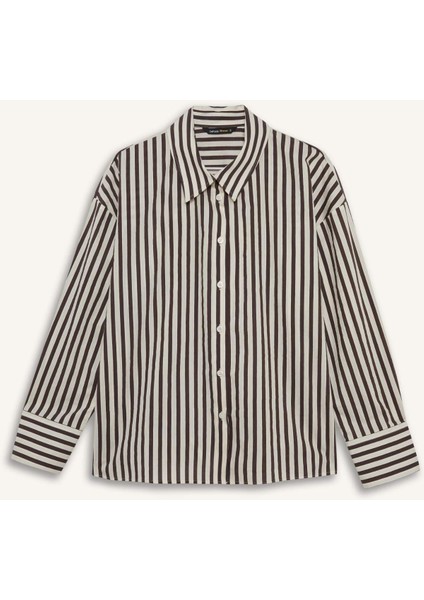 Afra x DeFacto Loose Fit Çizgili Poplin Uzun Kollu Gömlek F0403AX25SM