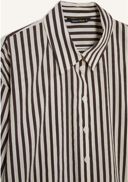 Afra x DeFacto Loose Fit Çizgili Poplin Uzun Kollu Gömlek F0403AX25SM