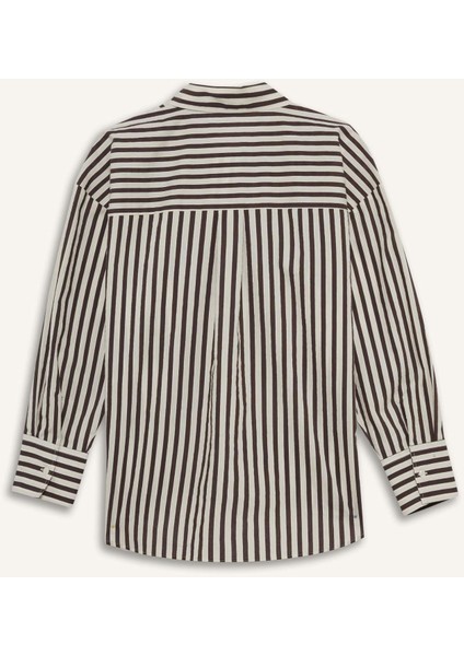 Afra x DeFacto Loose Fit Çizgili Poplin Uzun Kollu Gömlek F0403AX25SM