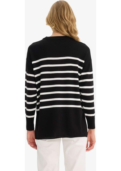 Relax Fit Çizgili Bisiklet Yaka Triko Kazak Tunik S7517AZ25WN