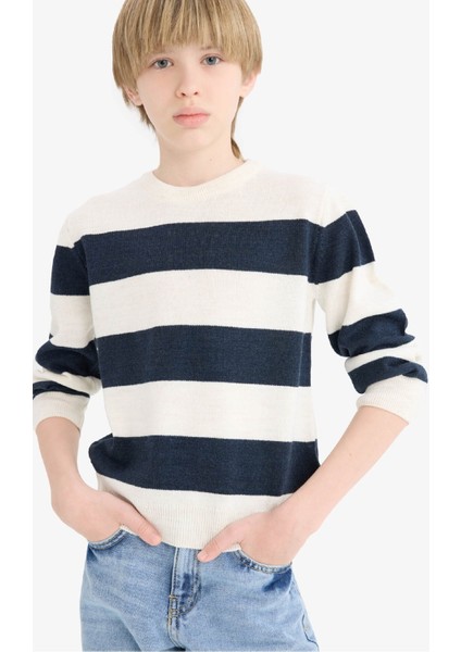 Erkek Çocuk Bisiklet Yaka Çizgili Triko Kazak C1710A825AU