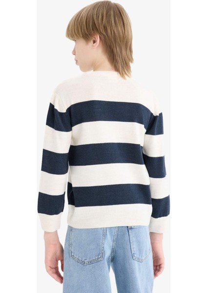 Erkek Çocuk Bisiklet Yaka Çizgili Triko Kazak C1710A825AU