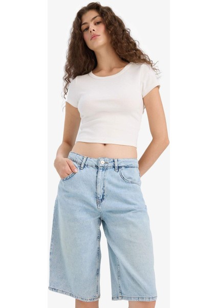 Yüksek Bel Jean Bermuda Şort E4033AX25SM