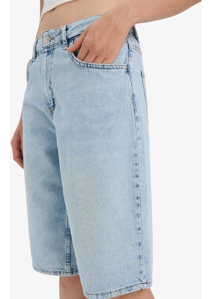 Yüksek Bel Jean Bermuda Şort E4033AX25SM