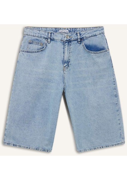 Yüksek Bel Jean Bermuda Şort E4033AX25SM