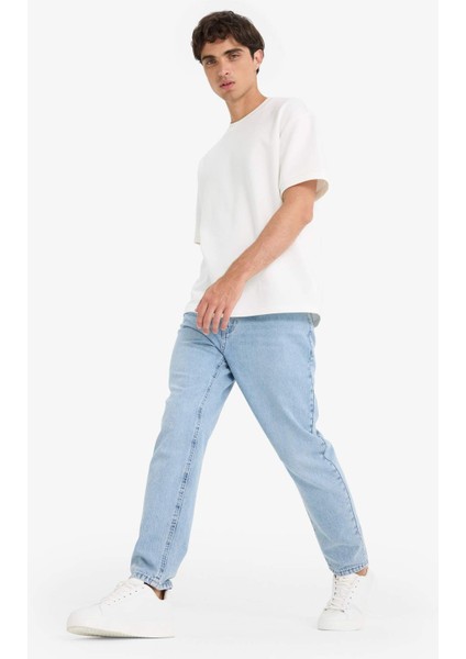 %100 Pamuk 90's Slim Fit Dar Kalıp Yüksek Bel Dar Paça Jean Yıkamalı Pantolon E1371AX25AU