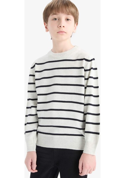Erkek Çocuk Bisiklet Yaka Çizgili Triko Kazak F0962A825WN