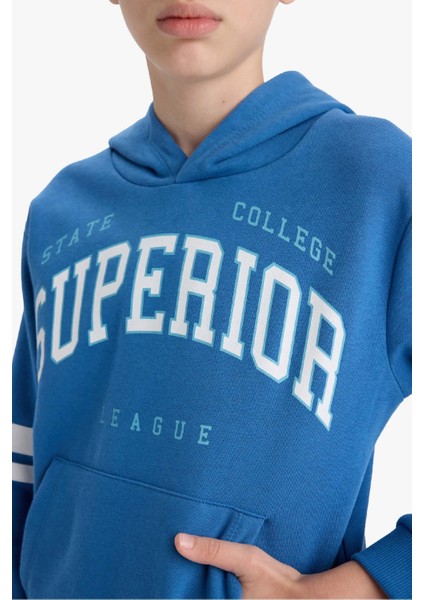 Erkek Çocuk 2'li Takım Baskılı Kapüşonlu Sweatshirt Eşofman Altı D3565A825AU