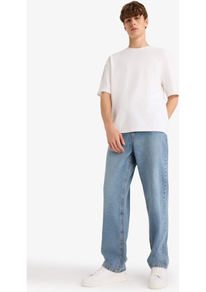 %100 Pamuk Baggy Fit Normal Bel Geniş Paça Jean Pantolon E8421AX25AU