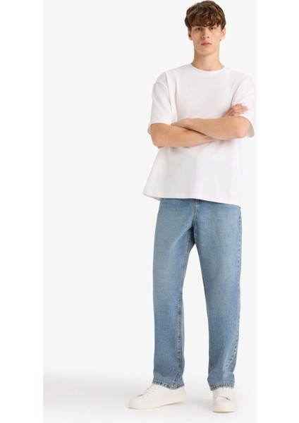 %100 Pamuk Baggy Fit Normal Bel Geniş Paça Jean Pantolon E8421AX25AU