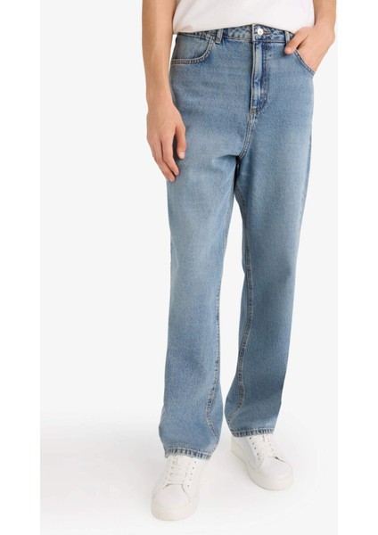 %100 Pamuk Baggy Fit Normal Bel Geniş Paça Jean Pantolon E8421AX25AU