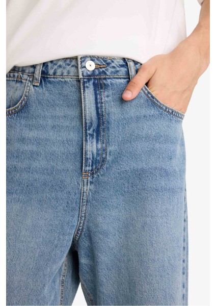 %100 Pamuk Baggy Fit Normal Bel Geniş Paça Jean Pantolon E8421AX25AU