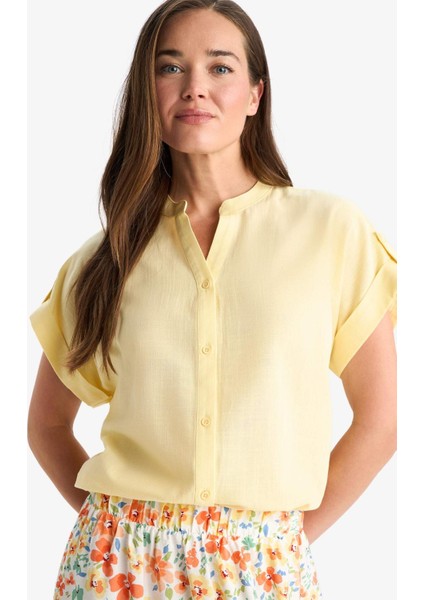 Regular Fit Apaş Yaka Flamlı Pamuk Kısa Kollu Gömlek E9435AX25SM