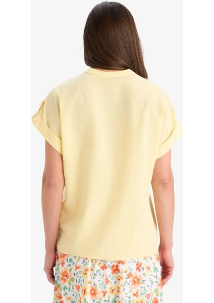 Regular Fit Apaş Yaka Flamlı Pamuk Kısa Kollu Gömlek E9435AX25SM