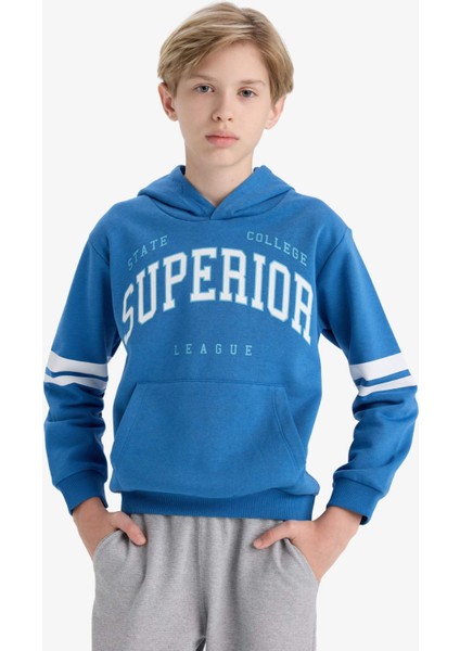 Erkek Çocuk 2'li Takım Baskılı Kapüşonlu Sweatshirt Eşofman Altı D3565A825AU