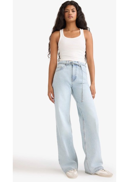 Straight Wide Yüksek Bel Düz Paça Uzun Jean Pantolon F2946AX25WN