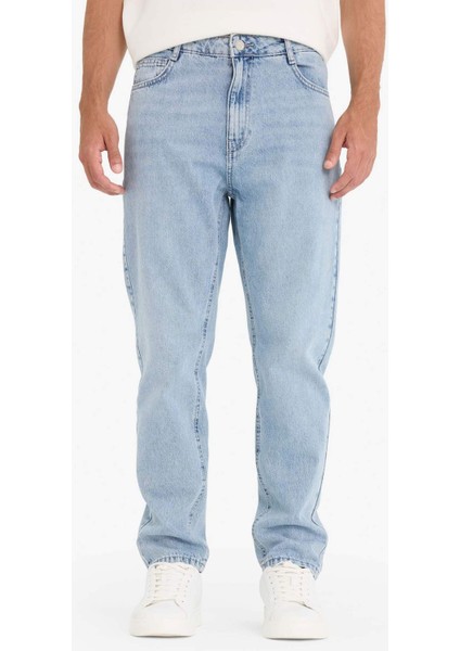 %100 Pamuk 90's Slim Fit Dar Kalıp Yüksek Bel Dar Paça Jean Yıkamalı Pantolon E1371AX25AU
