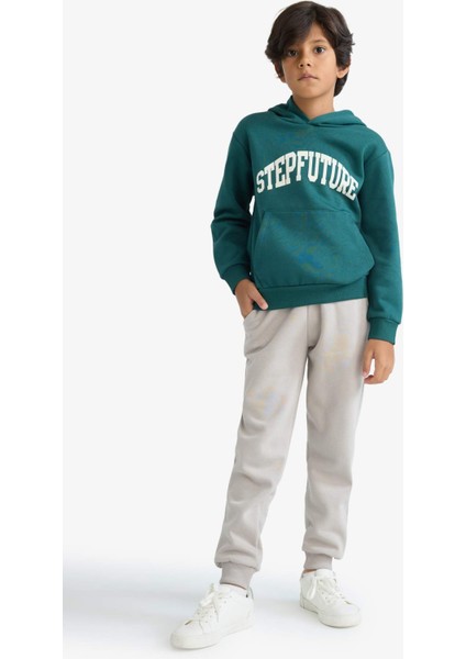 Erkek Çocuk Kapüşonlu İçi Yumuşak Tüylü Baskılı Sweatshirt D3033A825AU