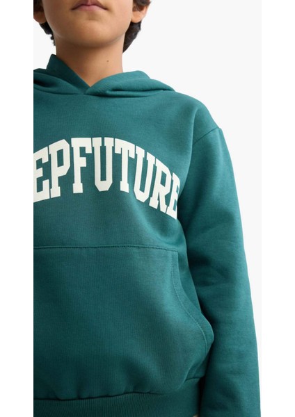 Erkek Çocuk Kapüşonlu İçi Yumuşak Tüylü Baskılı Sweatshirt D3033A825AU