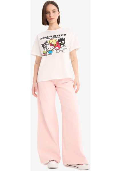 Hello Kitty Oversize Geniş Kalıp Sırt Baskılı Kısa Kollu Tişört E6157AX25SM