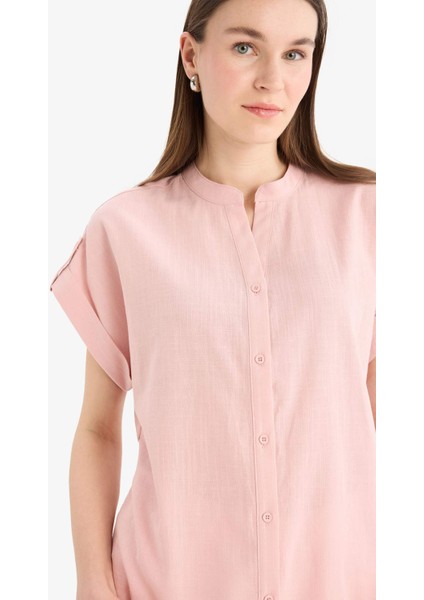 Regular Fit Apaş Yaka Flamlı Pamuk Kısa Kollu Gömlek E9435AX25SM