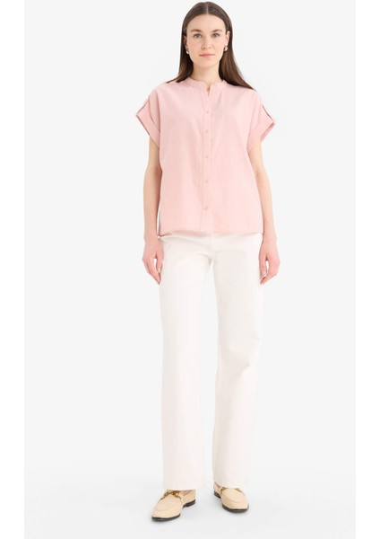 Regular Fit Apaş Yaka Flamlı Pamuk Kısa Kollu Gömlek E9435AX25SM