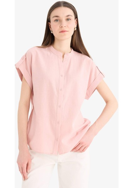 Regular Fit Apaş Yaka Flamlı Pamuk Kısa Kollu Gömlek E9435AX25SM