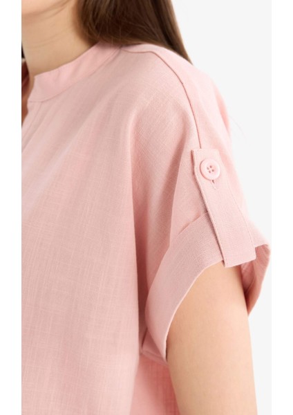 Regular Fit Apaş Yaka Flamlı Pamuk Kısa Kollu Gömlek E9435AX25SM