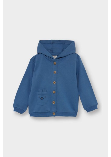 Erkek Bebek 3'lü Takım Kapüşonlu Düğmeli Hırka Baskılı Uzun Kollu Tişört Çizgili Alt F2210A525AU