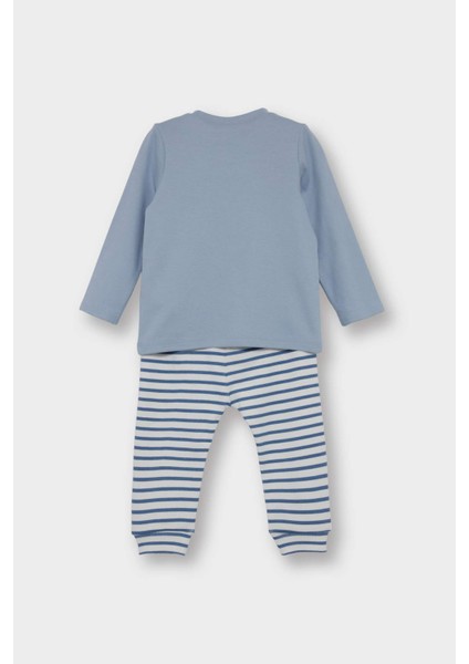 Erkek Bebek 3'lü Takım Kapüşonlu Düğmeli Hırka Baskılı Uzun Kollu Tişört Çizgili Alt F2210A525AU