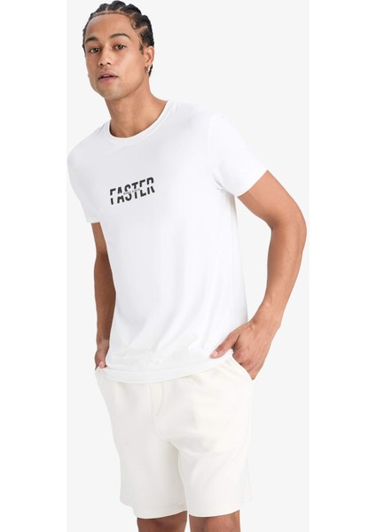 Fit Hızlı Kuruyan Slim Fit Dar Kesim Bisiklet Yaka Baskılı Sporcu Kısa Kollu Tişört F2762AX25SP