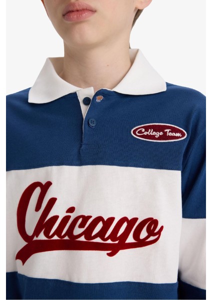 Erkek Çocuk Oversize Geniş Kalıp Polo Yaka Nakışlı Uzun Kollu Okul Tişörtü F2711A825AU