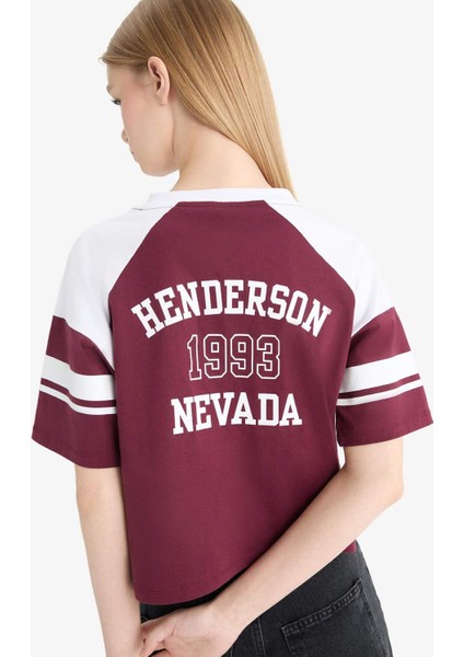 Loose Fit Bisiklet Yaka Sırt Baskılı Kısa Kollu Tişört F2905AX25SM