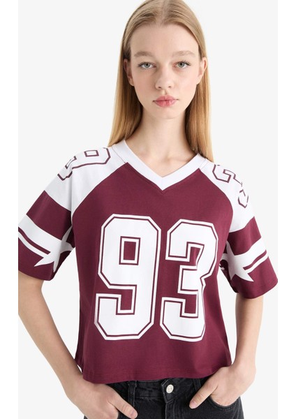 Loose Fit Bisiklet Yaka Sırt Baskılı Kısa Kollu Tişört F2905AX25SM