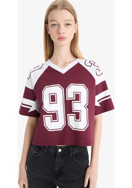 Loose Fit Bisiklet Yaka Sırt Baskılı Kısa Kollu Tişört F2905AX25SM