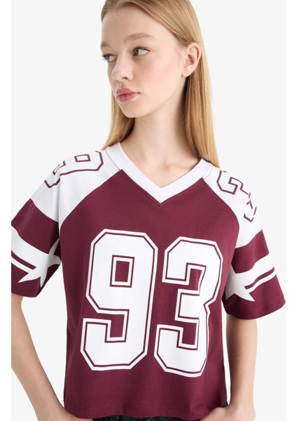 Loose Fit Bisiklet Yaka Sırt Baskılı Kısa Kollu Tişört F2905AX25SM