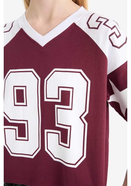 Loose Fit Bisiklet Yaka Sırt Baskılı Kısa Kollu Tişört F2905AX25SM