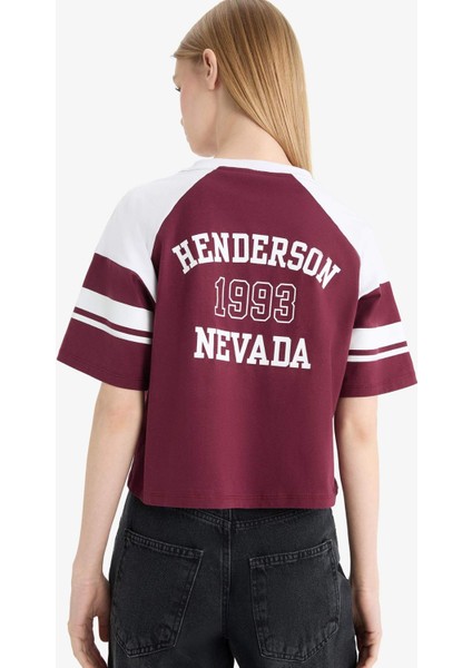 Loose Fit Bisiklet Yaka Sırt Baskılı Kısa Kollu Tişört F2905AX25SM