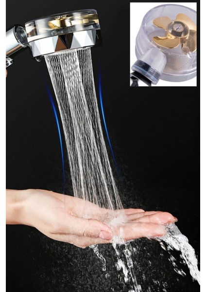 360° Döner Turbo Pervaneli Duş Başlığı ve Vakumlu Askı Tutucu