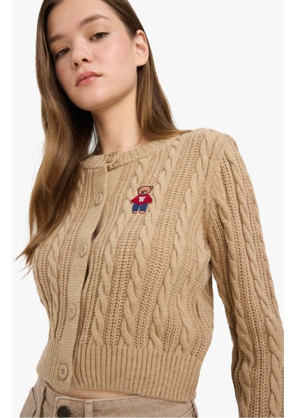 Regular Fit Bisiklet Yaka Düğmeli Triko Hırka E8237AX25WN