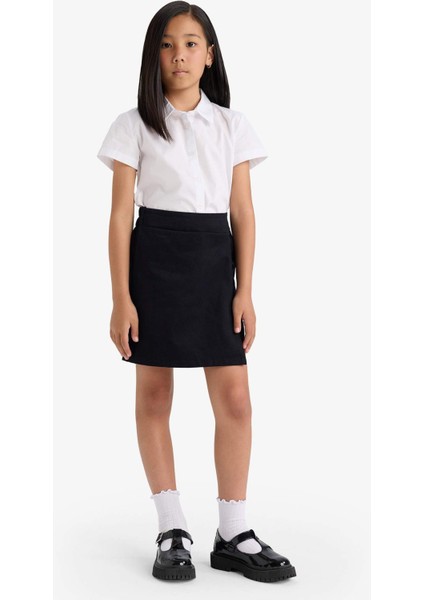 Kız Çocuk Okul Beli Lastikli Gabardin Şort Etek F1434A825AU