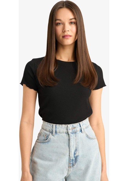 Fitted Bisiklet Yaka Basic Düz Kısa Kollu Beyaz Tişört F3486AXNS