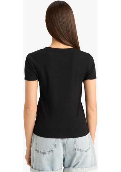 Fitted Bisiklet Yaka Basic Düz Kısa Kollu Beyaz Tişört F3486AXNS