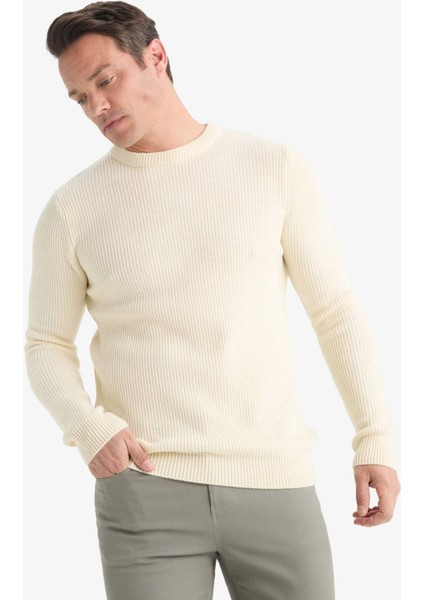 Standart Fit Normal Kesim Bisiklet Yaka Dokulu Triko Kazak C8814AX25WN