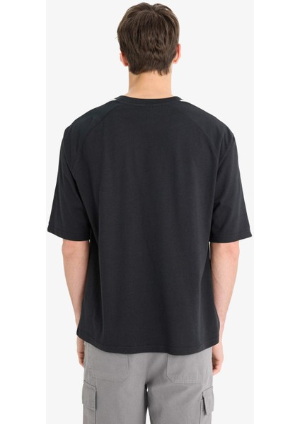 %100 Pamuk Loose Fit Bisiklet Yaka Baskılı Kısa Kollu Tişört F0187AX25SM