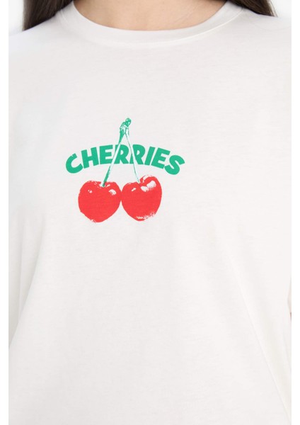 Regular Fit Pijama Takımı Kısa Kollu Baskılı Üst Beli Lastikli Şort-Fall in Love F1958AX25SP