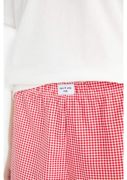 Regular Fit Pijama Takımı Kısa Kollu Baskılı Üst Beli Lastikli Şort-Fall in Love F1958AX25SP