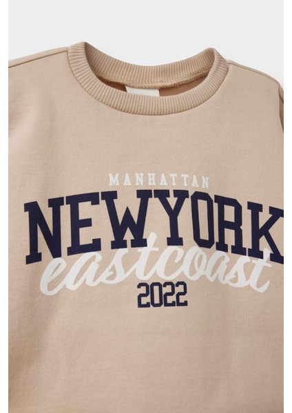 Erkek Bebek Bisiklet Yaka Baskılı İçi Yumuşak Tüylü 2'li Sweatshirt F3463A525WN