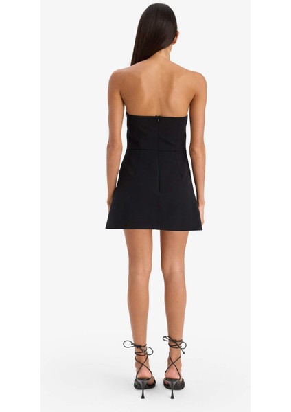 Straplez Basic Düz Mini Elbise